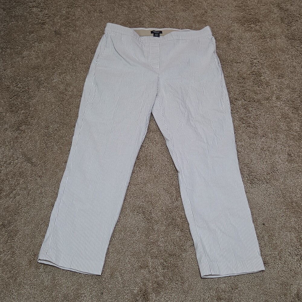 Jones New York Pants Womens 12 Tan White Stripe Pull On Crop Trouser Cotton Good